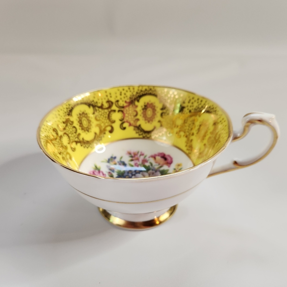 Vintage Bone China Paragon Yellow and Gold Teacup Only Pink Rose Gold Details